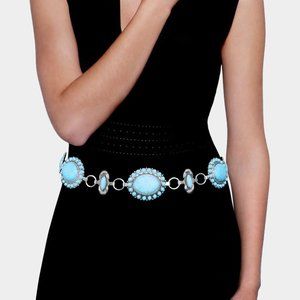 Turquoise Natural Stone Antique Metal Squash Blossom Boho Westen Style…